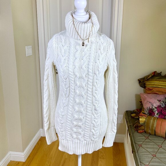 Gap Sweater Turtleneck Cable Knit Tunic Cotton Chunky Knit Ivory 2018 (XS) - Picture 1 of 7